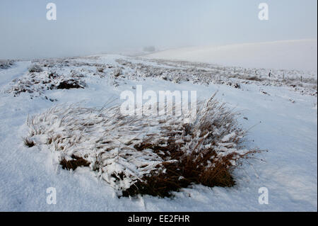 Mynydd Epynt Range of hills, Powys, Wales, UK. 13th January, 2015. A snowy barren landscape on the Epynt range of hills in Powys. Snow falls in Mid Wales as predicted by the weather forecasts. Credit:  Graham M. Lawrence/Alamy Live News. Stock Photo