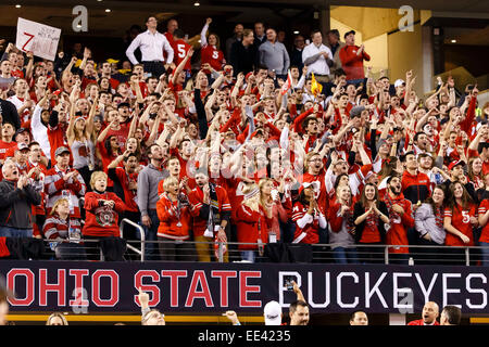 Arlington, Texas, USA. 12th Jan, 2015. Ohio State Buckeyes fans during the College Football Playoff National Championship game between the Ohio State Buckeyes and the Oregon Ducks at AT&T stadium in Arlington, Texas. The Buckeyes defeated the Ducks 42-20. © csm/Alamy Live News Stock Photo