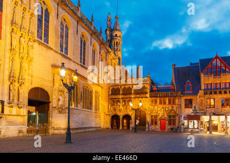 Cityscape with the picturesque Christmas Burg Square in Bruges Stock Photo