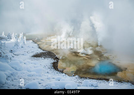 Winter scenic  from Porcelain basin in Norris Geyser Basin of Yellowstone National Park Stock Photo