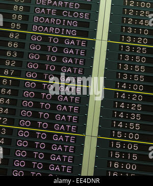 Departure board in airport Stock Photo