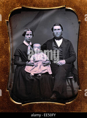 Family Portrait, Parents with one Child, Daguerreotype, circa 1850's Stock Photo