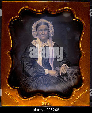 Elderly Woman in White Bonnet, Portrait, Daguerreotype, circa 1850's Stock Photo
