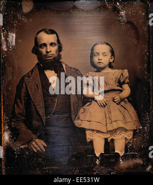 Father and Young Daughter, Portrait, Daguerreotype, circa 1850's Stock Photo