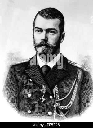Czar Nicholas II (1868-1918), Last Emperor of Russia, Portrait, Engraving Stock Photo
