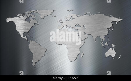 world map illustration on stainless steel background Stock Photo - Alamy