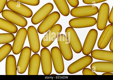 Fish oil gel pills laying on white background Stock Photo