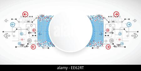 Abstract dotted technological background with various technological elements Stock Vector