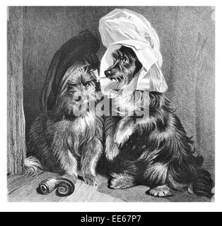 Comical Dogs Sir Edwin Henry Landseer dog canine canines pet pets costume comedy smoking pipe animal Stock Photo