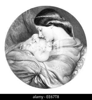 The Young Mother Charles West Cope Woman Female grace graceful beauty female Lady girl baby child infant sleeping rest cradle Stock Photo