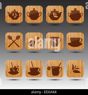 Set of wooden buttons. Tea theme. Vector Stock Vector