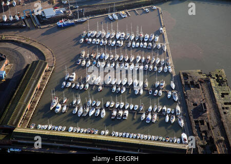 aerial view of Grimsby Marina in North Lincolnshire, UK Stock Photo