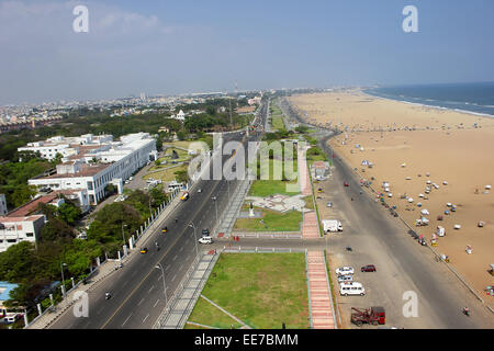 aerial view of chennai marina beach,madras tamil nadu,india Stock Photo