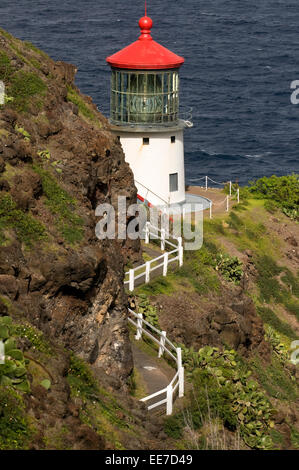 Makapu'u Lighthouse at the eastern end of the island. O'ahu. Hawaii. Makapuʻu Point Lighthouse is a 46-foot-tall (14 m), active Stock Photo