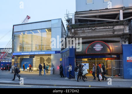 Tottenham Court Road, London, UK. 14th January 2015. The old entrance is due to be demolished in the next few months. The new Tottenham Court Road station opens to the public, it is also part of the Crossrail redevelopment. Credit:  Matthew Chattle/Alamy Live News Stock Photo