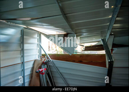 Haverfordwest, UK Wednesday 14 January 2015  Damage inside one of the buildings   Two people were taken to hospital after a mini-tornado struck a row of houses in Haverfordwest, Pembrokeshire Stock Photo