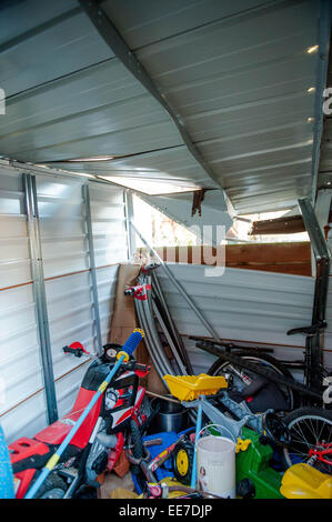 Haverfordwest, UK Wednesday 14 January 2015  Damage inside one of the buildings   Two people were taken to hospital after a mini-tornado struck a row of houses in Haverfordwest, Pembrokeshire Stock Photo