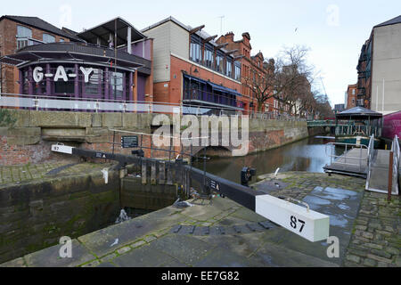 Rochdale Canal which runs beside Canal Street in Manchester through the Gay Village. A spate of 61 deaths in 3 years lead to sus Stock Photo