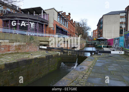 Rochdale Canal which runs beside Canal Street in Manchester through the Gay Village. A spate of 61 deaths in 3 years lead to sus Stock Photo