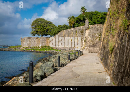 Walkway below Fortress El Morro and Old Town San Juan, Puerto Rico Stock Photo