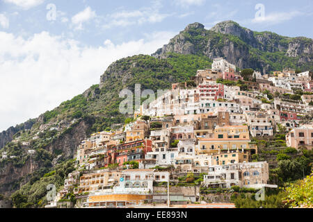View of Positano. Positano is a small picturesque town on the famous Amalfi Coast in Campania, Italy. Stock Photo