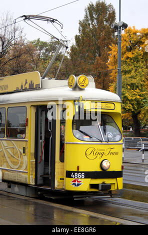 The tram in the capital city of Vienna Austria.