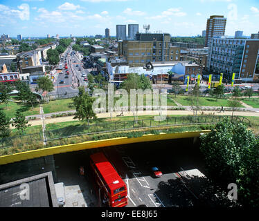 The Green Bridge over Mile End Road - part of a network of cycle and pedestrian routes in East London. Stock Photo