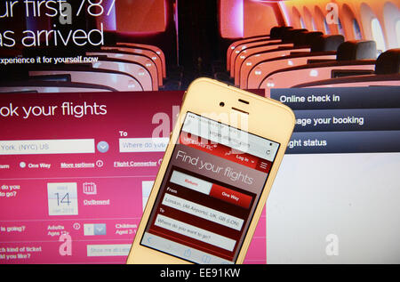 Virgin Atlantic Website with Iphone Stock Photo