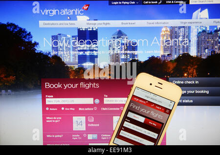 Virgin Atlantic Website with Iphone Stock Photo