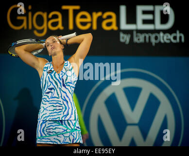 Sydney, Australia. 14th Jan, 2015. The end is near, Jarmila Gajdosova from Australia feeling the frustration as she goes down match point in her quarter final, at the APIA International Sydney. Credit:  Tony Bowler/thats my pic/Alamy Live News Stock Photo