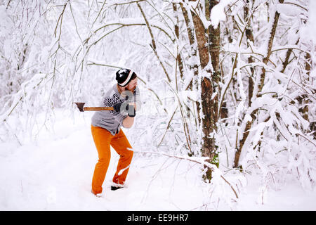 Lumberjack chopping wood Stock Photo