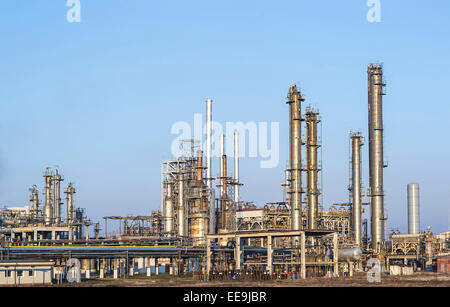 A part  of an oil and gas refinery with various petrochemical installations Stock Photo