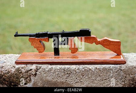 INTERNMENT ART, LONG KESH, NORTHERN IRELAND - JUNE 1972, Wooden Replica of a Thompson Machine Gun made by Republican Prisoners in Long Kesh Internment Camp during The Troubles, Northern Ireland. Stock Photo