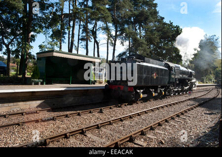 9F 2-10-0 Steam Locomotive number 92203 'Black Prince' at Holt station on the North Norfolk Railway between Holt and Sheringham, near Norwich, Norfolk. Stock Photo