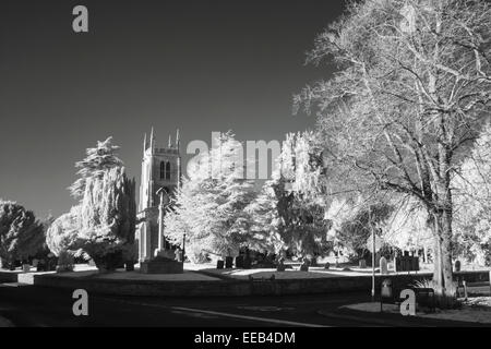 Digital infrared image in black and white of St Andrew's Church, Rippingale Lincolnshire UK taken with a converted dslr camera Stock Photo