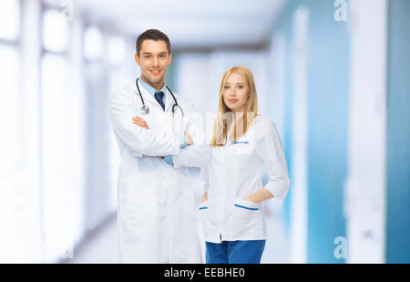 two young attractive doctors in medical facility Stock Photo