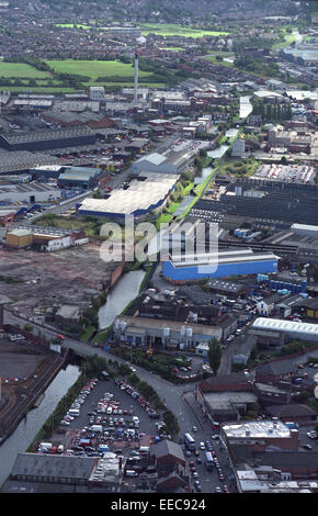 Aerial view Ryders Green Locks on Walsall Canal in West Bromwich, West Midlands, Uk Stock Photo