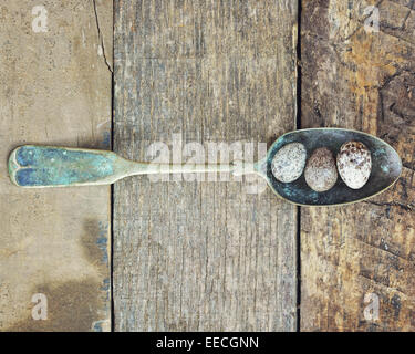 Speckled Eggs in Vintage Spoon Stock Photo