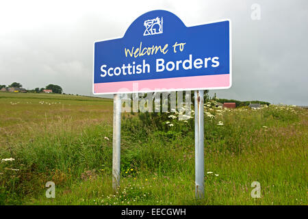 Welcome sign in the council area Scottish Borders near Lamberton, Scotland, United Kingdom Stock Photo