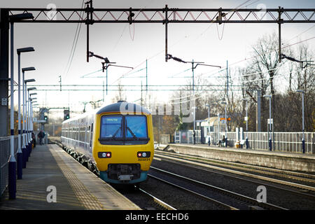 Levenshulme railway station in South Manchester Serco Northern Rail local train stops at Levenshulme on route to Alderley Edge Stock Photo