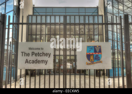 Petchey Academy School  Hackney.   Academy school gates Stock Photo