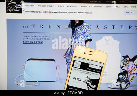 Saks Fifth Avenue Website and IPhone Stock Photo
