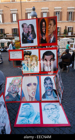 Piazza Navona, artist is sketching for visitors, Rome Italy Stock Photo