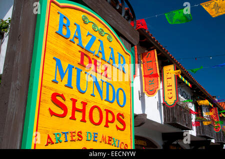 Bazaar del Mundo Shop sign, Old Town San Diego, San Diego, California Stock Photo