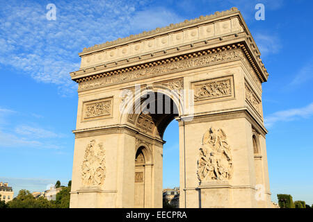 The majestic Arc de Triomphe in central Paris, France, bathed in warm late afternoon light. Stock Photo
