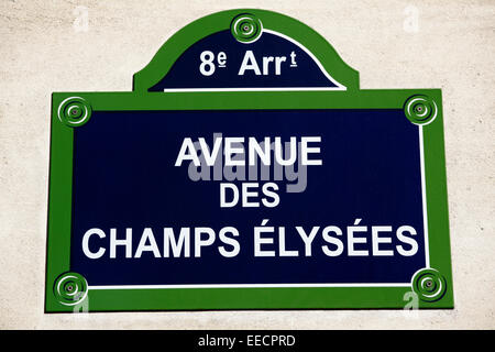 Street sign for the Avenue des Champs Elysees in central Paris, France. Stock Photo