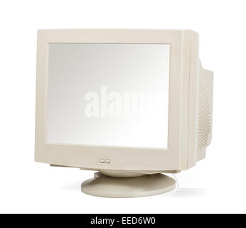 Vintage computer monitor isolated on white Stock Photo