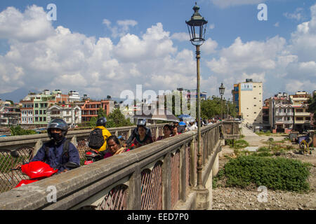 Sankhamul Bridge, a pedestrian bridge crossing the Bagmati River in Kathmandu, Nepal. Stock Photo