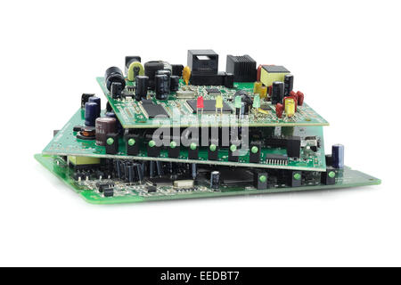 Stack Of Electronic Circuit Boards On White Background Stock Photo