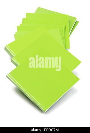 Row Of Green Cover Books Lying On White Background Stock Photo